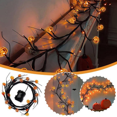 Halloween LED Willow Vine String Light Cool Cartoon Bat Pumpkin Decoration - SuperGlim