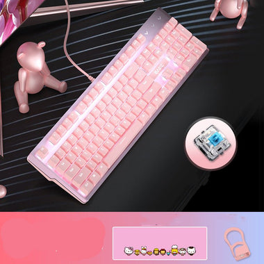 Pink Real Mechanical Keyboard And Mouse Set - SuperGlim