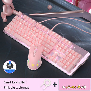 Pink Real Mechanical Keyboard And Mouse Set - SuperGlim